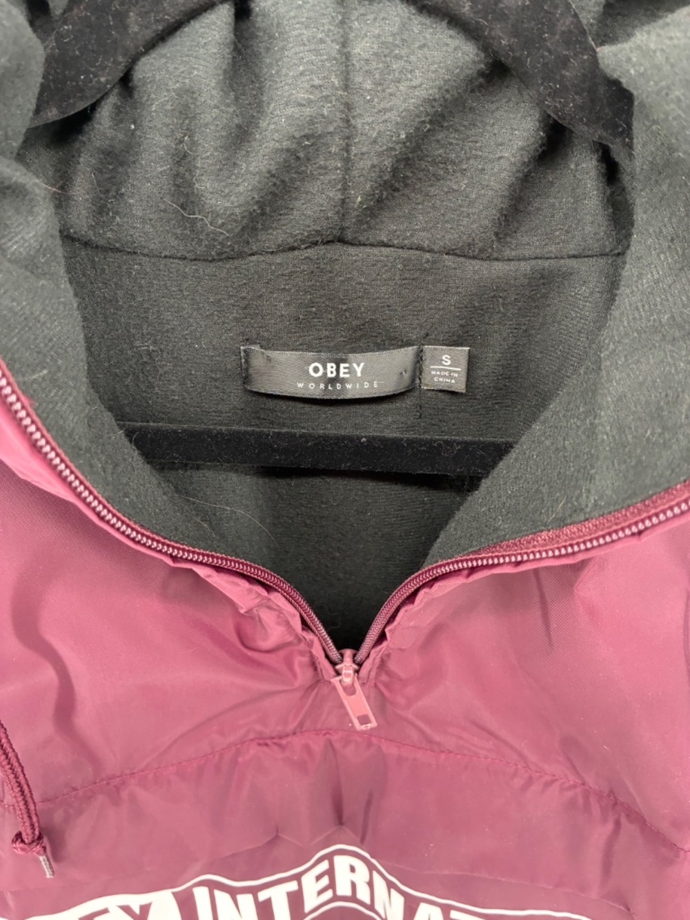 Obey Burgundy Fleece Lined Windbreaker Jacket - Picture 2 of 7